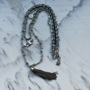 EUC Lucky Brand Multi Ways Necklace Silver, Vintage Gold and turquoise teal